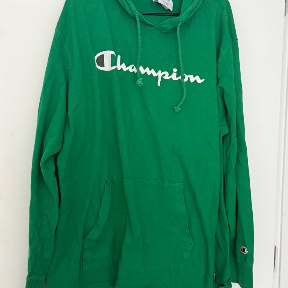 Champion Green Crewneck Pullover Hoodie with White Logo